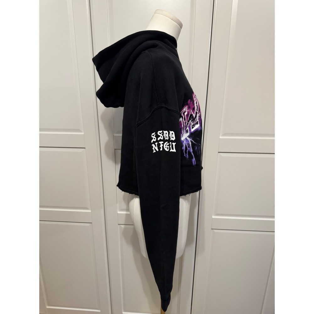Darc Sport Wolves Club Blood Thunder Vintage Pierce Cropped Hoodie Black Small - Picture 6 of 9